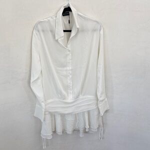 White Fox Ruffled Hem Button-Up Dress